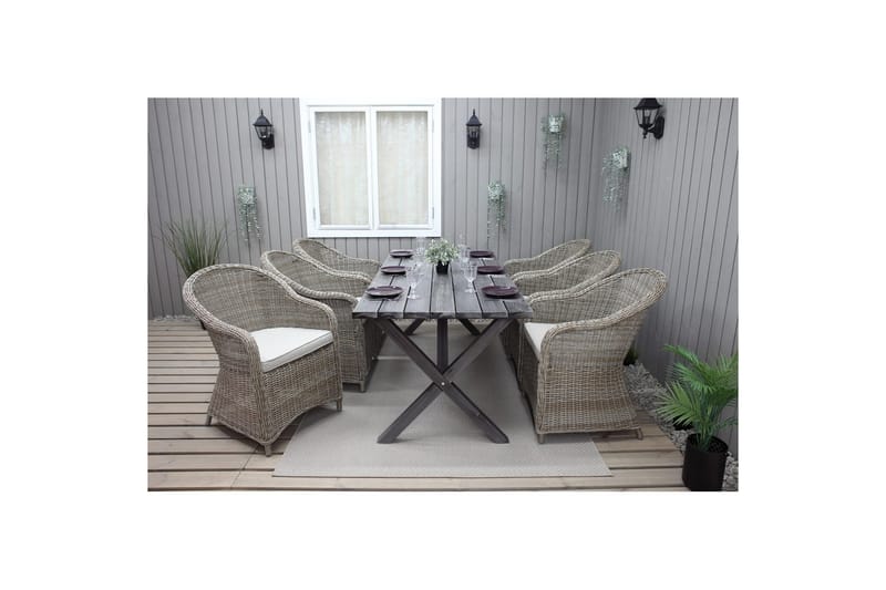 Utomhusmöbelgrupp 190 cm Bord & 6 Belize naturell stolar Grå - Grå - Utemöbler - Utegrupp - Matgrupper utomhus