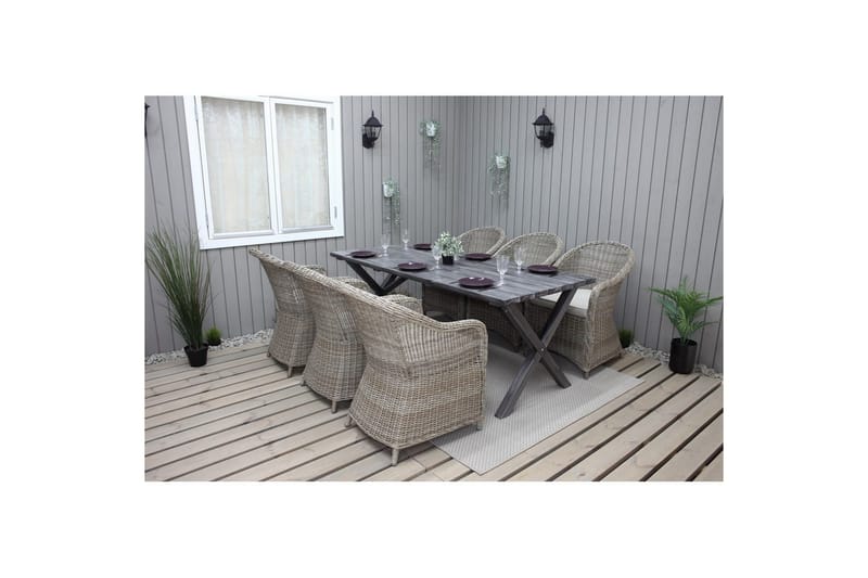 Utomhusmöbelgrupp 190 cm Bord & 6 Belize naturell stolar Grå - Grå - Utemöbler - Utegrupp - Matgrupper utomhus