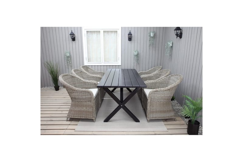 Utomhusmöbelgrupp 190 cm Bord & 6 Belize naturell stolar Svart - Svart - Utemöbler - Utegrupp - Matgrupper utomhus