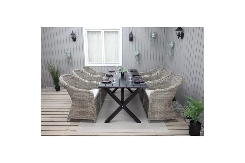 Utomhusmöbelgrupp 190 cm Bord & 6 Belize naturell stolar Svart - Svart - Utemöbler - Utegrupp - Matgrupper utomhus