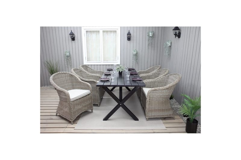 Utomhusmöbelgrupp 190 cm Bord & 6 Belize naturell stolar Svart - Svart - Utemöbler - Utegrupp - Matgrupper utomhus