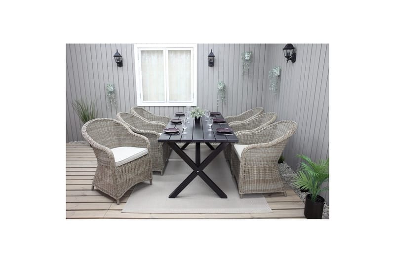 Utomhusmöbelgrupp 190 cm Bord & 6 Belize naturell stolar Svart - Svart - Utemöbler - Utegrupp - Matgrupper utomhus