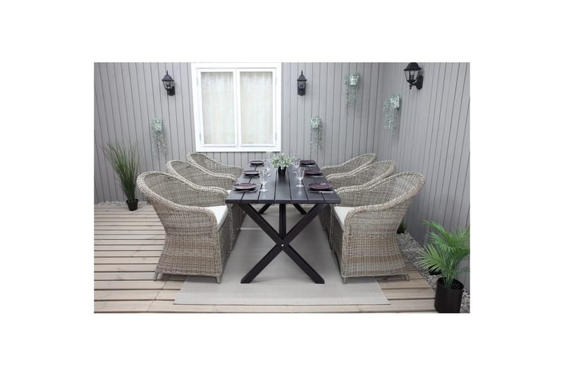 Utomhusmöbelgrupp 190 cm Bord & 6 Belize naturell stolar Svart - Svart - Utemöbler - Utegrupp - Matgrupper utomhus