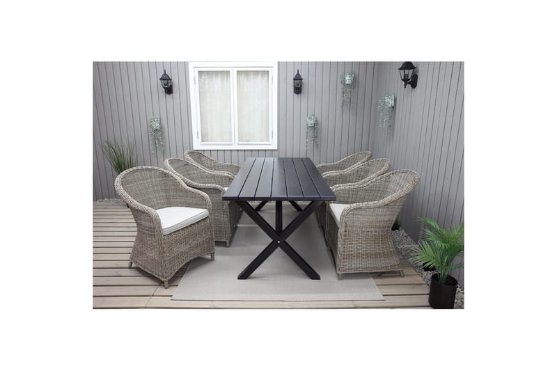 Utomhusmöbelgrupp 190 cm Bord & 6 Belize naturell stolar Svart - Svart - Utemöbler - Utegrupp - Matgrupper utomhus