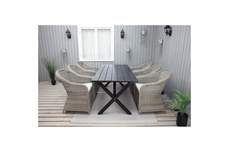 Utomhusmöbelgrupp 190 cm Bord & 6 Belize naturell stolar Svart - Svart - Utemöbler - Utegrupp - Matgrupper utomhus