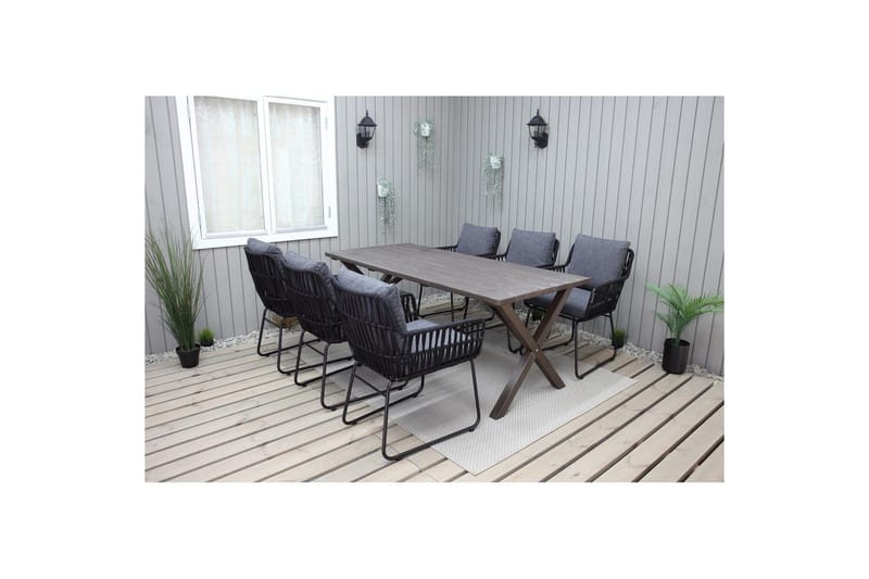 Utomhusmöbelgrupp 190 cm Bord & 6 Levanto grå stolar Brun, Brun