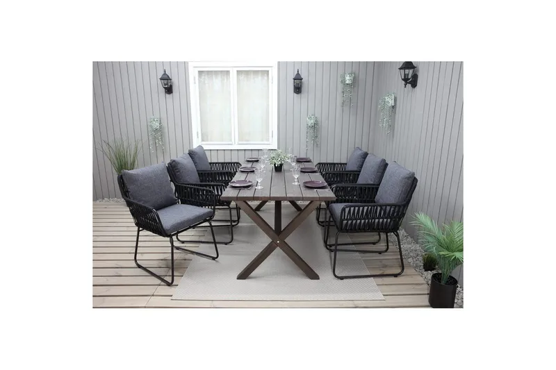 Utomhusmöbelgrupp 190 cm Bord & 6 Levanto grå stolar Brun - Brun - Utemöbler - Utegrupp - Matgrupper utomhus