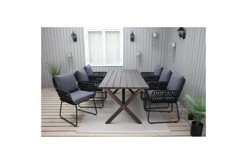 Utomhusmöbelgrupp 190 cm Bord & 6 Levanto grå stolar Brun - Brun - Utemöbler - Utegrupp - Matgrupper utomhus