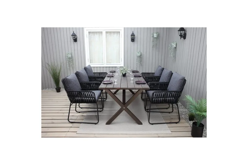 Utomhusmöbelgrupp 190 cm Bord & 6 Levanto grå stolar Brun - Brun - Utemöbler - Utegrupp - Matgrupper utomhus