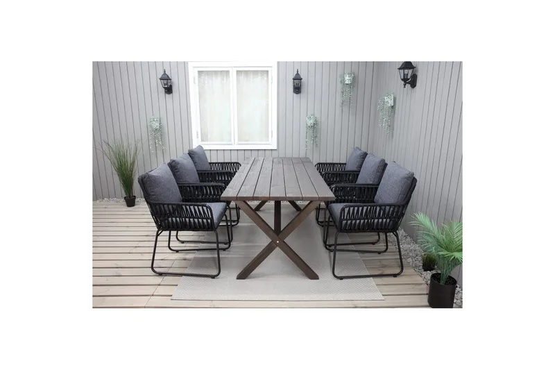 Utomhusmöbelgrupp 190 cm Bord & 6 Levanto grå stolar Brun - Brun - Utemöbler - Utegrupp - Matgrupper utomhus