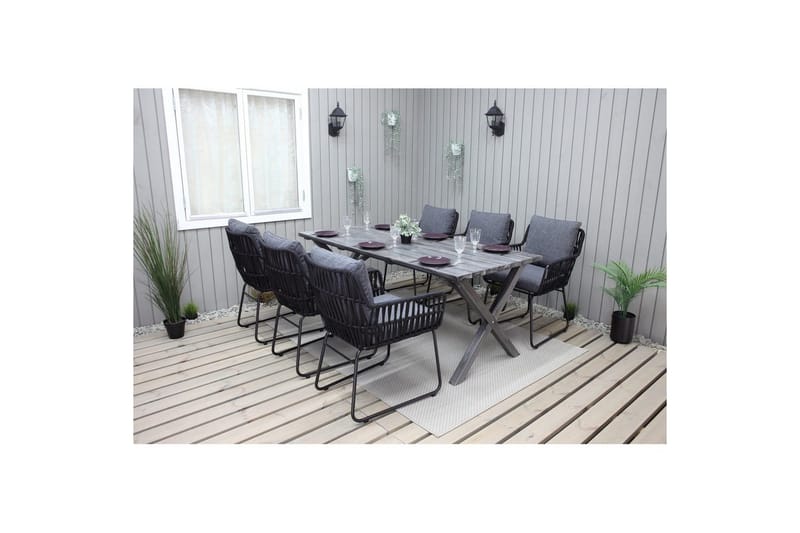 Utomhusmöbelgrupp 190 cm Bord & 6 Levanto grå stolar Grå - Grå - Utemöbler - Utegrupp - Matgrupper utomhus