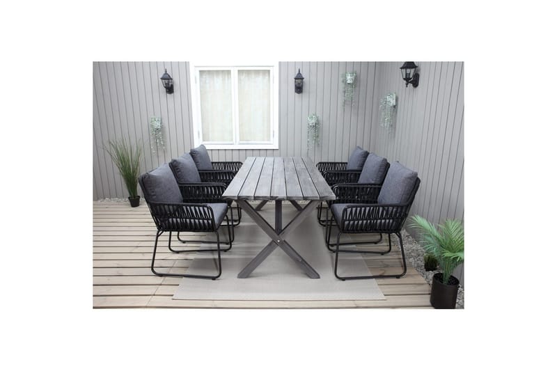 Utomhusmöbelgrupp 190 cm Bord & 6 Levanto grå stolar Grå - Grå - Utemöbler - Utegrupp - Matgrupper utomhus