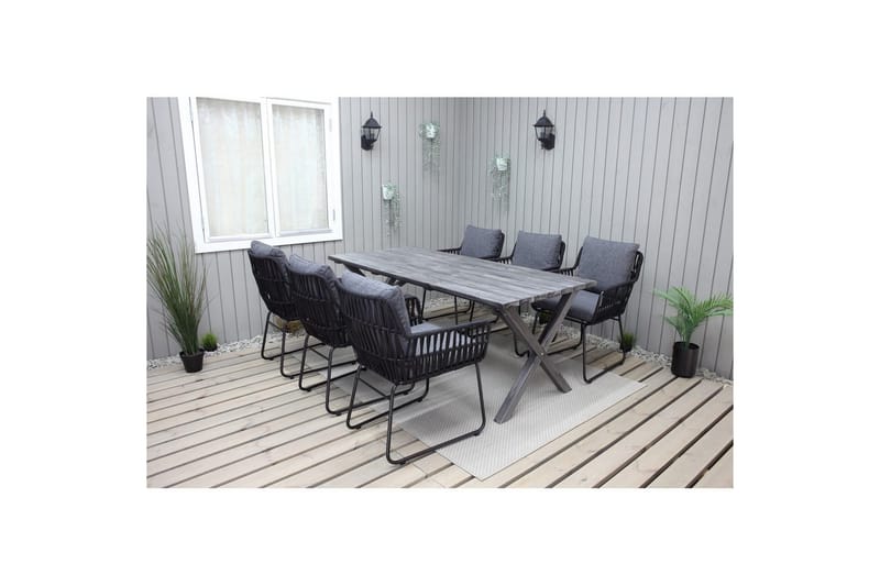 Utomhusmöbelgrupp 190 cm Bord & 6 Levanto grå stolar Grå - Grå - Utemöbler - Utegrupp - Matgrupper utomhus