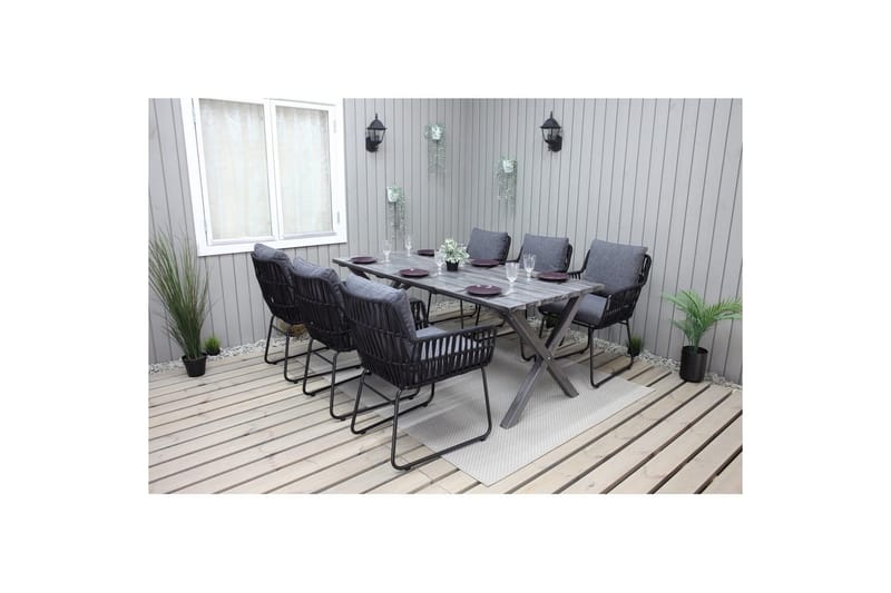Utomhusmöbelgrupp 190 cm Bord & 6 Levanto grå stolar Grå - Grå - Utemöbler - Utegrupp - Matgrupper utomhus