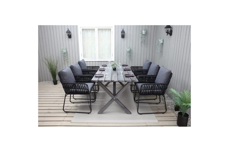 Utomhusmöbelgrupp 190 cm Bord & 6 Levanto grå stolar Grå - Grå - Utemöbler - Utegrupp - Matgrupper utomhus