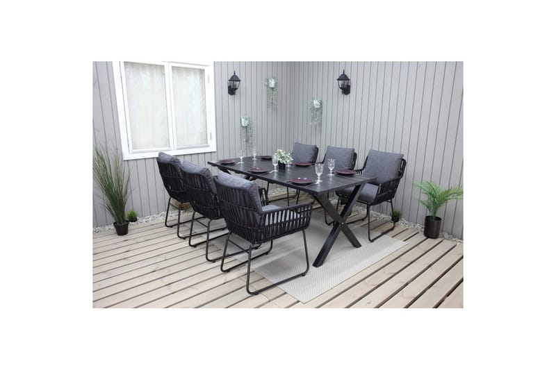 Utomhusmöbelgrupp 190 cm Bord & 6 Levanto grå stolar Svart - Svart - Utemöbler - Utegrupp - Matgrupper utomhus