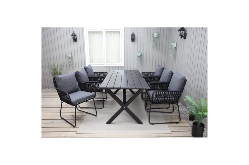 Utomhusmöbelgrupp 190 cm Bord & 6 Levanto grå stolar Svart - Svart - Utemöbler - Utegrupp - Matgrupper utomhus