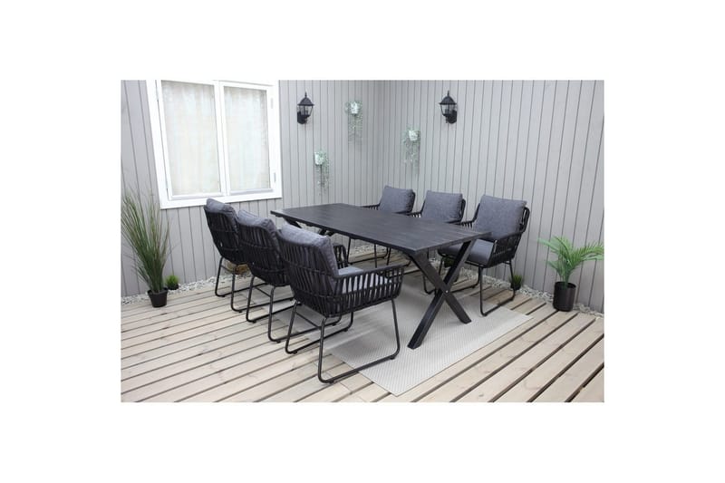 Utomhusmöbelgrupp 190 cm Bord & 6 Levanto grå stolar Svart, Svart