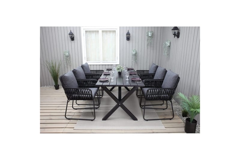 Utomhusmöbelgrupp 190 cm Bord & 6 Levanto grå stolar Svart - Svart - Utemöbler - Utegrupp - Matgrupper utomhus