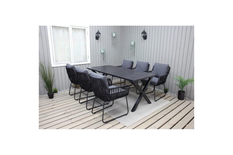 Utomhusmöbelgrupp 190 cm Bord & 6 Levanto grå stolar Svart - Svart - Utemöbler - Utegrupp - Matgrupper utomhus