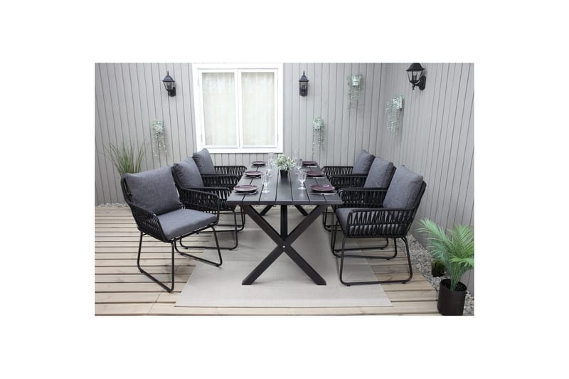 Utomhusmöbelgrupp 190 cm Bord & 6 Levanto grå stolar Svart - Svart - Utemöbler - Utegrupp - Matgrupper utomhus