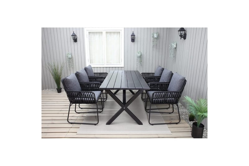 Utomhusmöbelgrupp 190 cm Bord & 6 Levanto grå stolar Svart - Svart - Utemöbler - Utegrupp - Matgrupper utomhus
