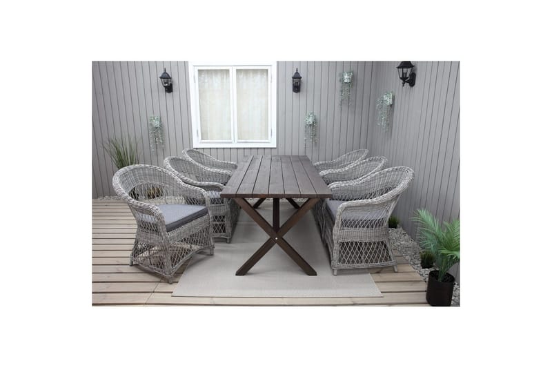 Utomhusmöbelgrupp 190 cm Bord & 6 Merida grå stolar Brun - Brun - Utemöbler - Utegrupp - Matgrupper utomhus