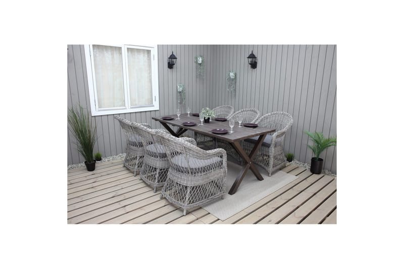 Utomhusmöbelgrupp 190 cm Bord & 6 Merida grå stolar Brun - Brun - Utemöbler - Utegrupp - Matgrupper utomhus
