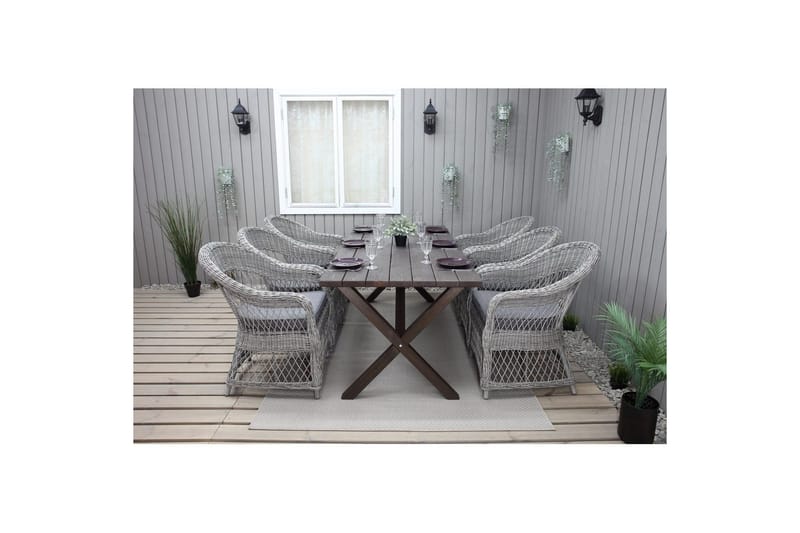 Utomhusmöbelgrupp 190 cm Bord & 6 Merida grå stolar Brun - Brun - Utemöbler - Utegrupp - Matgrupper utomhus