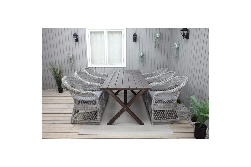 Utomhusmöbelgrupp 190 cm Bord & 6 Merida grå stolar Brun - Brun - Utemöbler - Utegrupp - Matgrupper utomhus