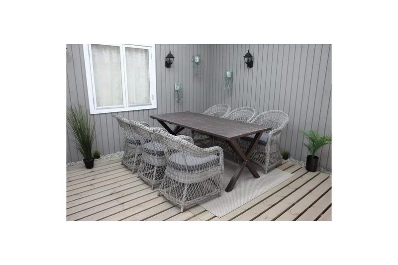 Utomhusmöbelgrupp 190 cm Bord & 6 Merida grå stolar Brun, Brun
