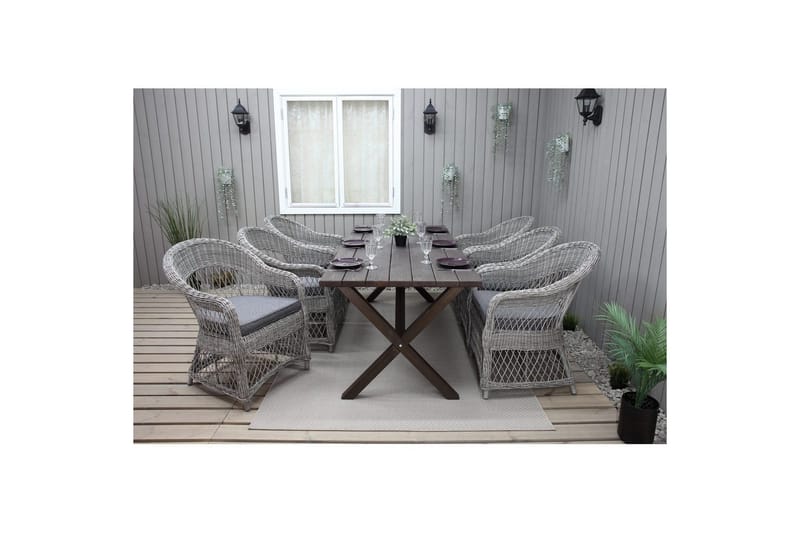 Utomhusmöbelgrupp 190 cm Bord & 6 Merida grå stolar Brun - Brun - Utemöbler - Utegrupp - Matgrupper utomhus