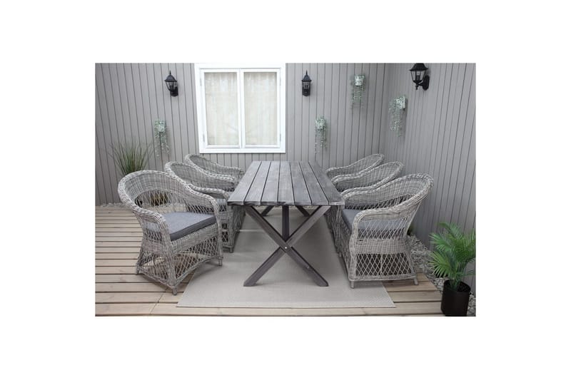 Utomhusmöbelgrupp 190 cm Bord & 6 Merida grå stolar Grå - Grå - Utemöbler - Utegrupp - Matgrupper utomhus