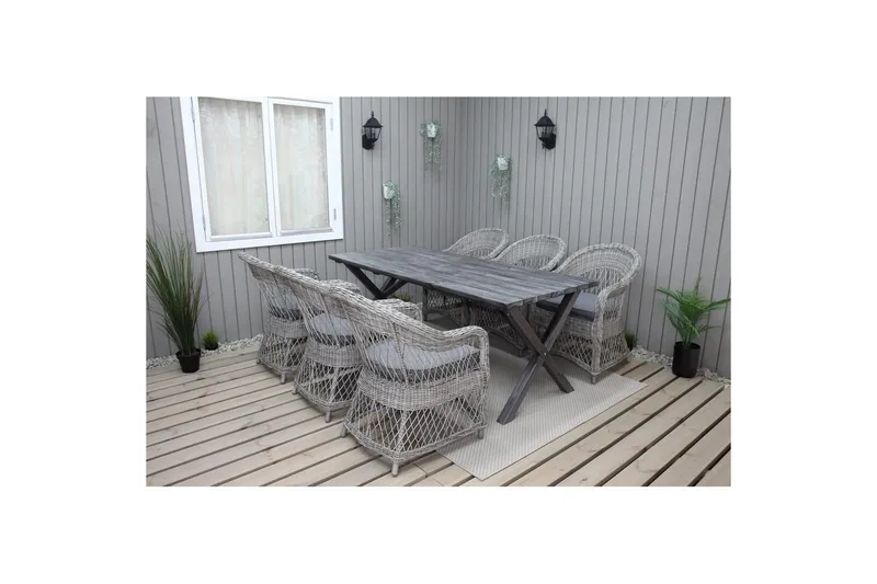 Utomhusmöbelgrupp 190 cm Bord & 6 Merida grå stolar Grå - Grå - Utemöbler - Utegrupp - Matgrupper utomhus