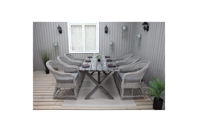Utomhusmöbelgrupp 190 cm Bord & 6 Merida grå stolar Grå - Grå - Utemöbler - Utegrupp - Matgrupper utomhus