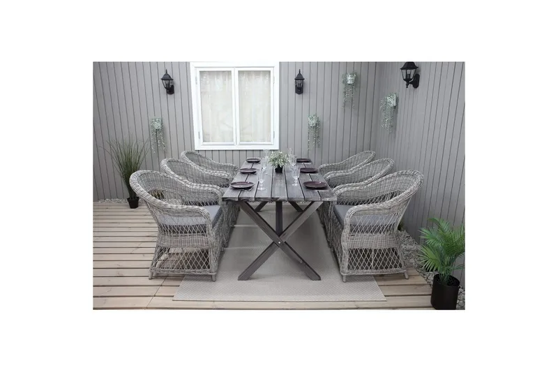 Utomhusmöbelgrupp 190 cm Bord & 6 Merida grå stolar Grå - Grå - Utemöbler - Utegrupp - Matgrupper utomhus