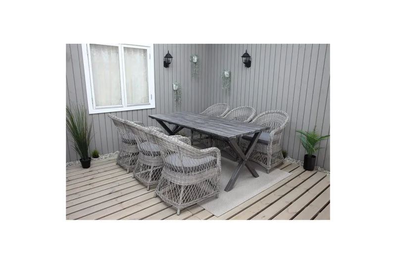 Utomhusmöbelgrupp 190 cm Bord & 6 Merida grå stolar Grå - Grå - Utemöbler - Utegrupp - Matgrupper utomhus