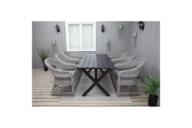 Utomhusmöbelgrupp 190 cm Bord & 6 Merida grå stolar Svart - Svart - Utemöbler - Utegrupp - Matgrupper utomhus
