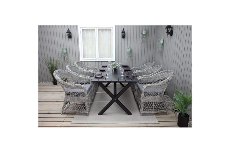 Utomhusmöbelgrupp 190 cm Bord & 6 Merida grå stolar Svart - Svart - Utemöbler - Utegrupp - Matgrupper utomhus