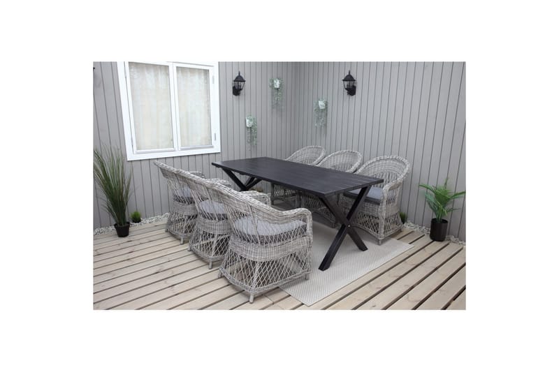 Utomhusmöbelgrupp 190 cm Bord & 6 Merida grå stolar Svart - Svart - Utemöbler - Utegrupp - Matgrupper utomhus