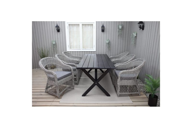 Utomhusmöbelgrupp 190 cm Bord & 6 Merida grå stolar Svart - Svart - Utemöbler - Utegrupp - Matgrupper utomhus