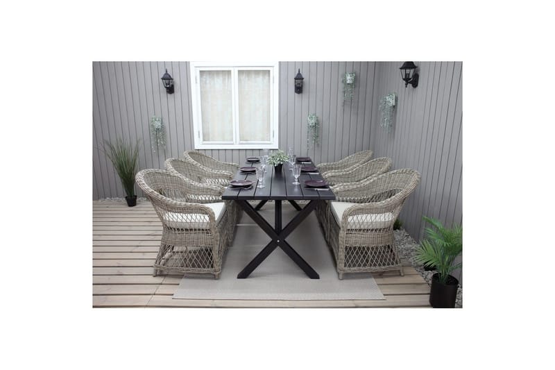 Utomhusmöbelgrupp 190 cm Bord & 6 Merida naturell stolar Svart - Svart - Utemöbler - Utegrupp - Matgrupper utomhus