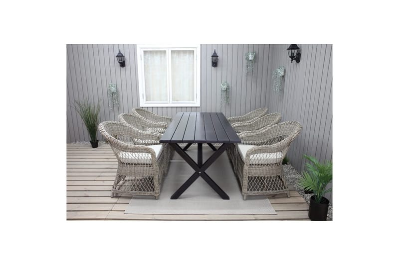 Utomhusmöbelgrupp 190 cm Bord & 6 Merida naturell stolar Svart - Svart - Utemöbler - Utegrupp - Matgrupper utomhus