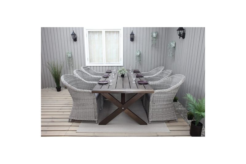 Utomhusmöbelgrupp 220 cm bord & 6 Belize grå stolar Brun - Brun - Utemöbler - Utegrupp - Matgrupper utomhus