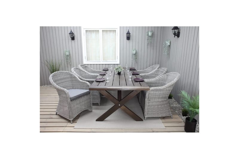 Utomhusmöbelgrupp 220 cm bord & 6 Belize grå stolar Brun - Brun - Utemöbler - Utegrupp - Matgrupper utomhus