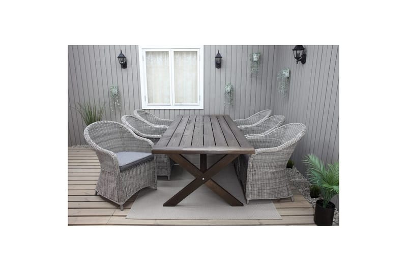 Utomhusmöbelgrupp 220 cm bord & 6 Belize grå stolar Brun - Brun - Utemöbler - Utegrupp - Matgrupper utomhus