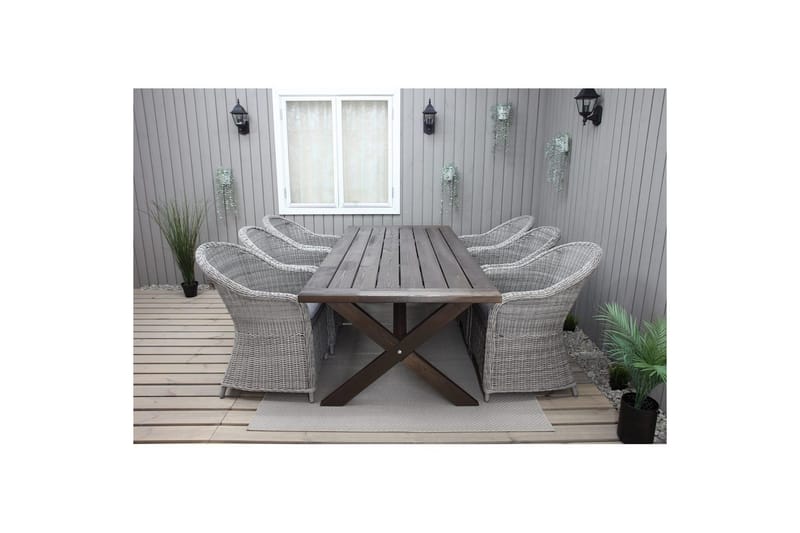 Utomhusmöbelgrupp 220 cm bord & 6 Belize grå stolar Brun - Brun - Utemöbler - Utegrupp - Matgrupper utomhus