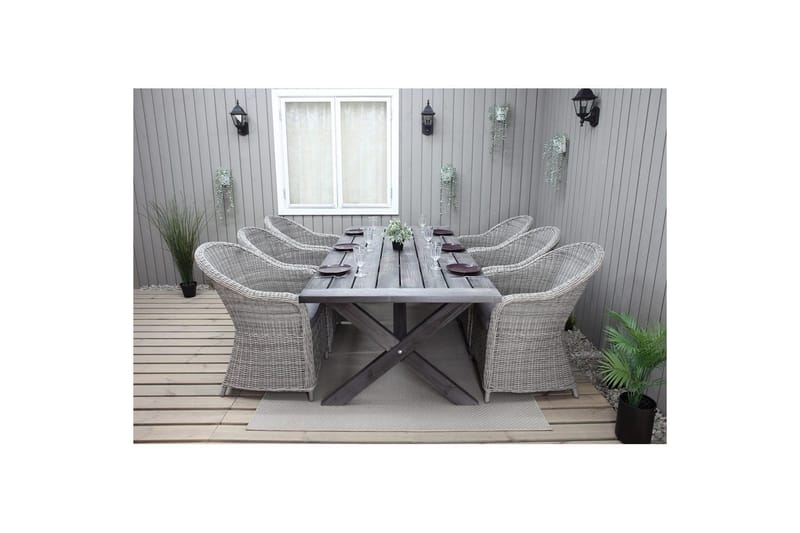 Utomhusmöbelgrupp 220 cm bord & 6 Belize grå stolar Grå - Grå - Utemöbler - Utegrupp - Matgrupper utomhus