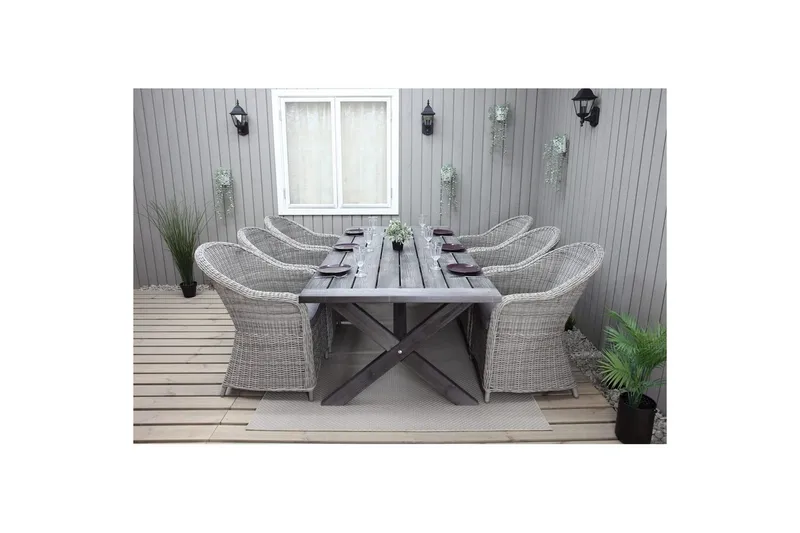 Utomhusmöbelgrupp 220 cm bord & 6 Belize grå stolar Grå - Grå - Utemöbler - Utegrupp - Matgrupper utomhus