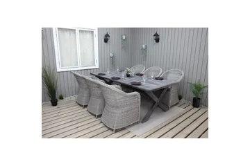 Utomhusmöbelgrupp 220 cm bord & 6 Belize grå stolar Grå - Grå - Utemöbler - Utegrupp - Matgrupper utomhus